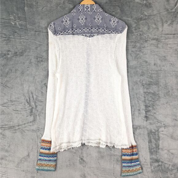 Womens Top Large Boho Chic Knit Country Western Lace Aztec Button Down Feminine - Picture 8 of 8